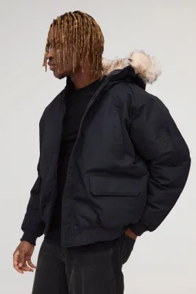 Tall Hooded Parka With Removeable Faux Fur Trim In Black