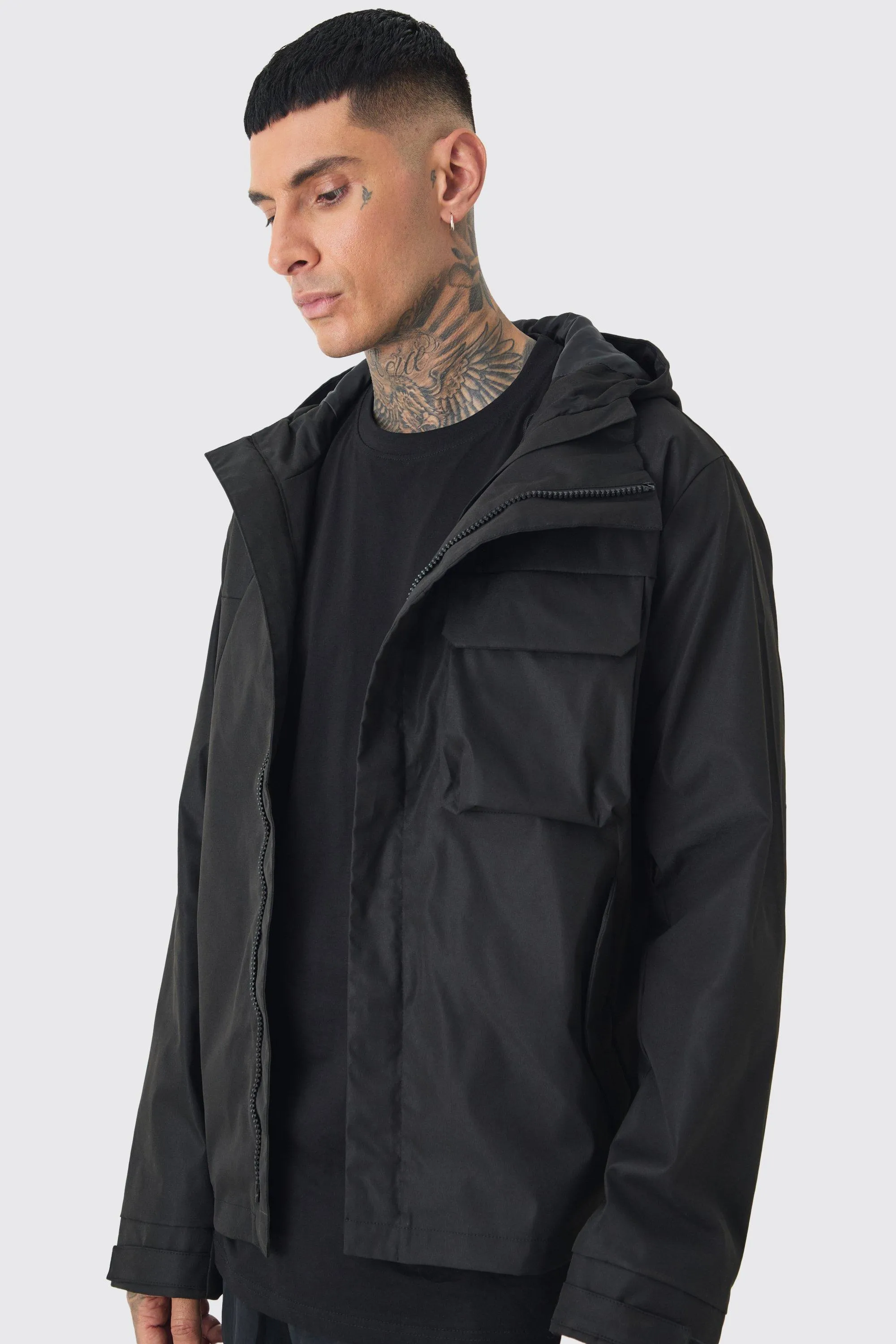 Tall Lightweight Hooded Parka Jacket In Black