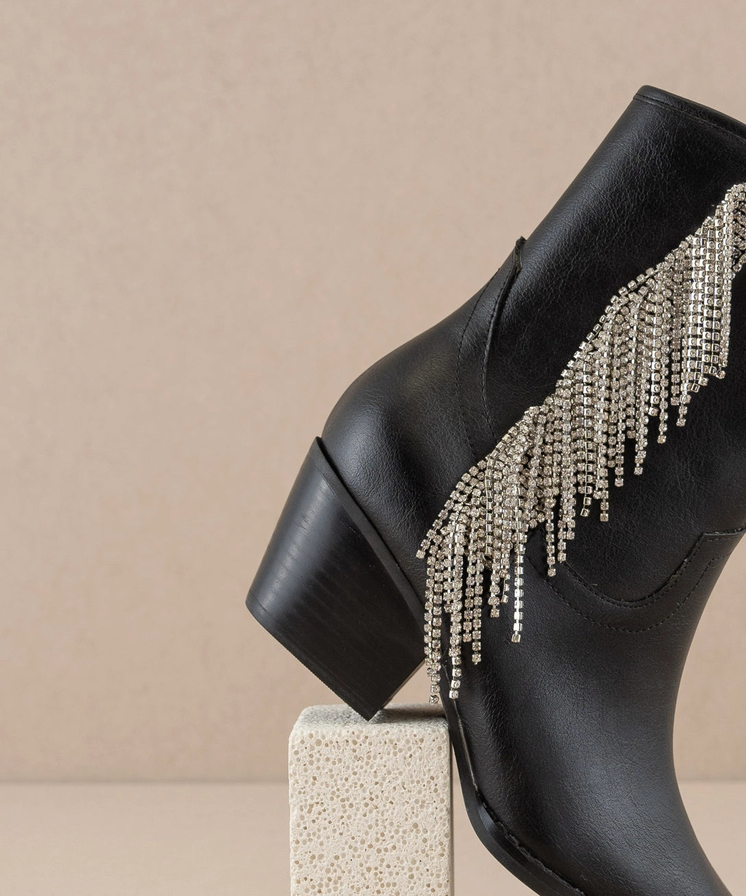 The Rowan Rhinestone Fringe Cowboy Boot | Black