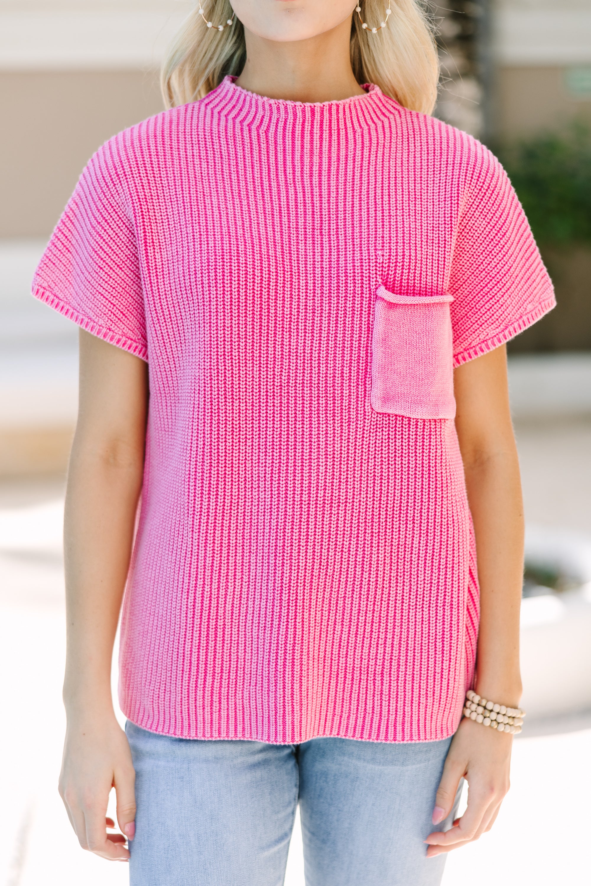 Think It Through Fuchsia Pink Short Sleeve Sweater