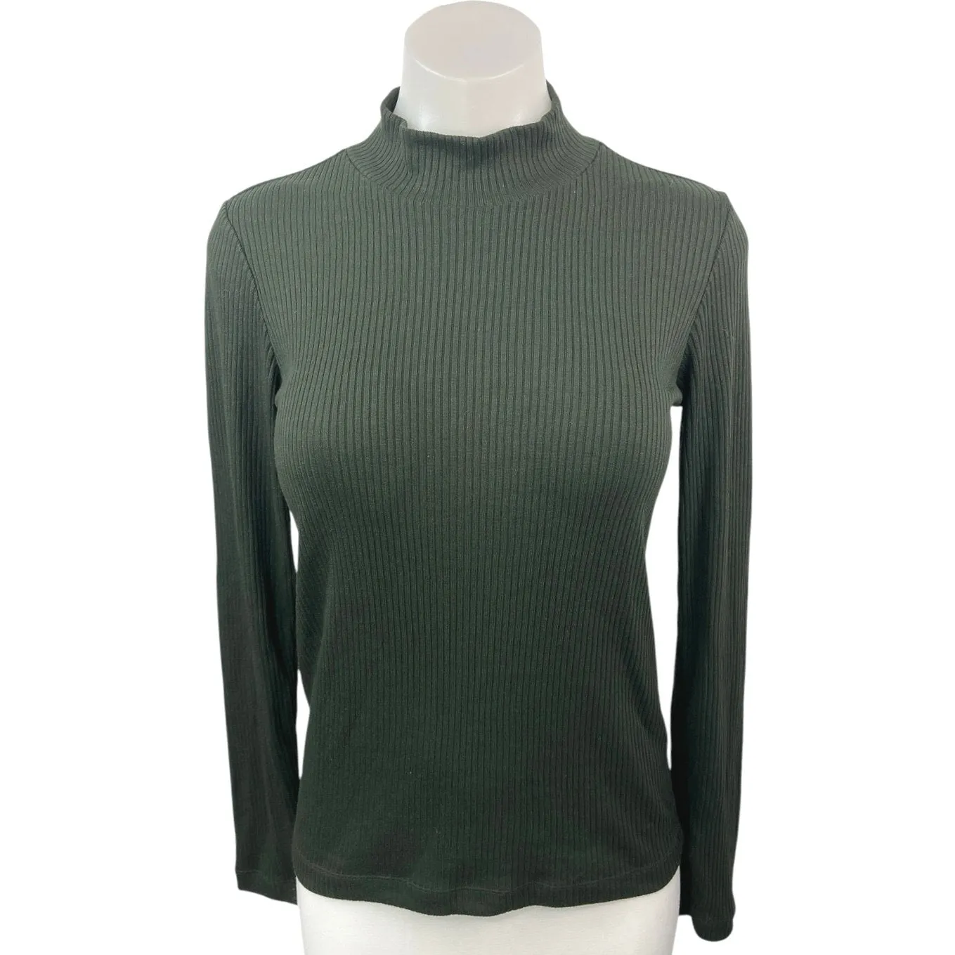 Uniqlo Women's Green Ribbed Knit Mock Neck Long Sleeve Pullover Sweater Top Sz S