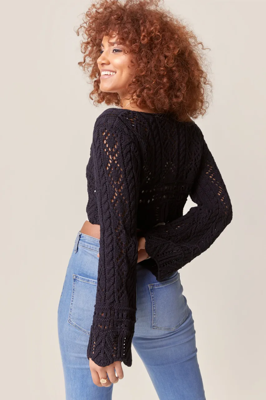 Vickie Crochet Cropped Pullover Sweater