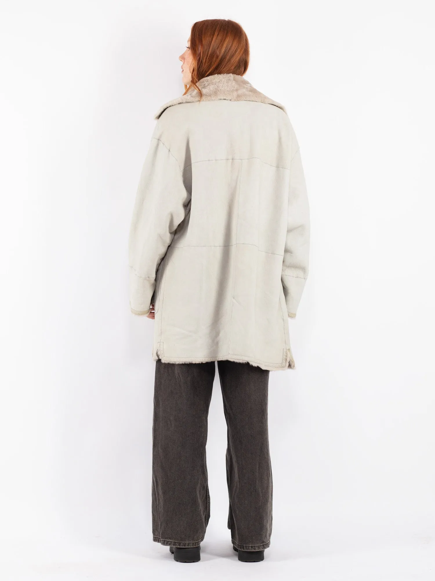 Vintage 80's Women Sheepskin Coat in Beige