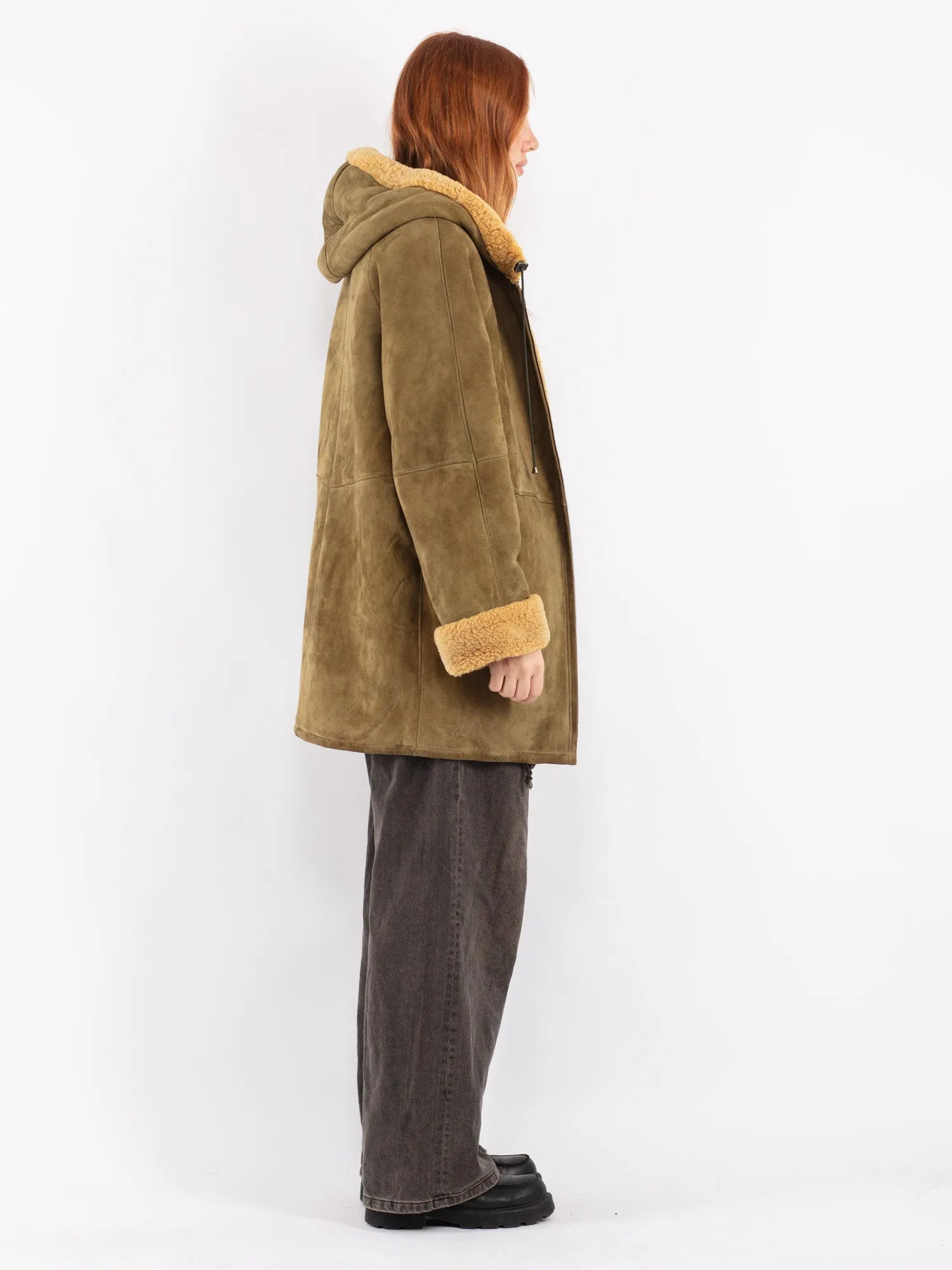 Vintage 90's Women Sheepskin Coat in Green