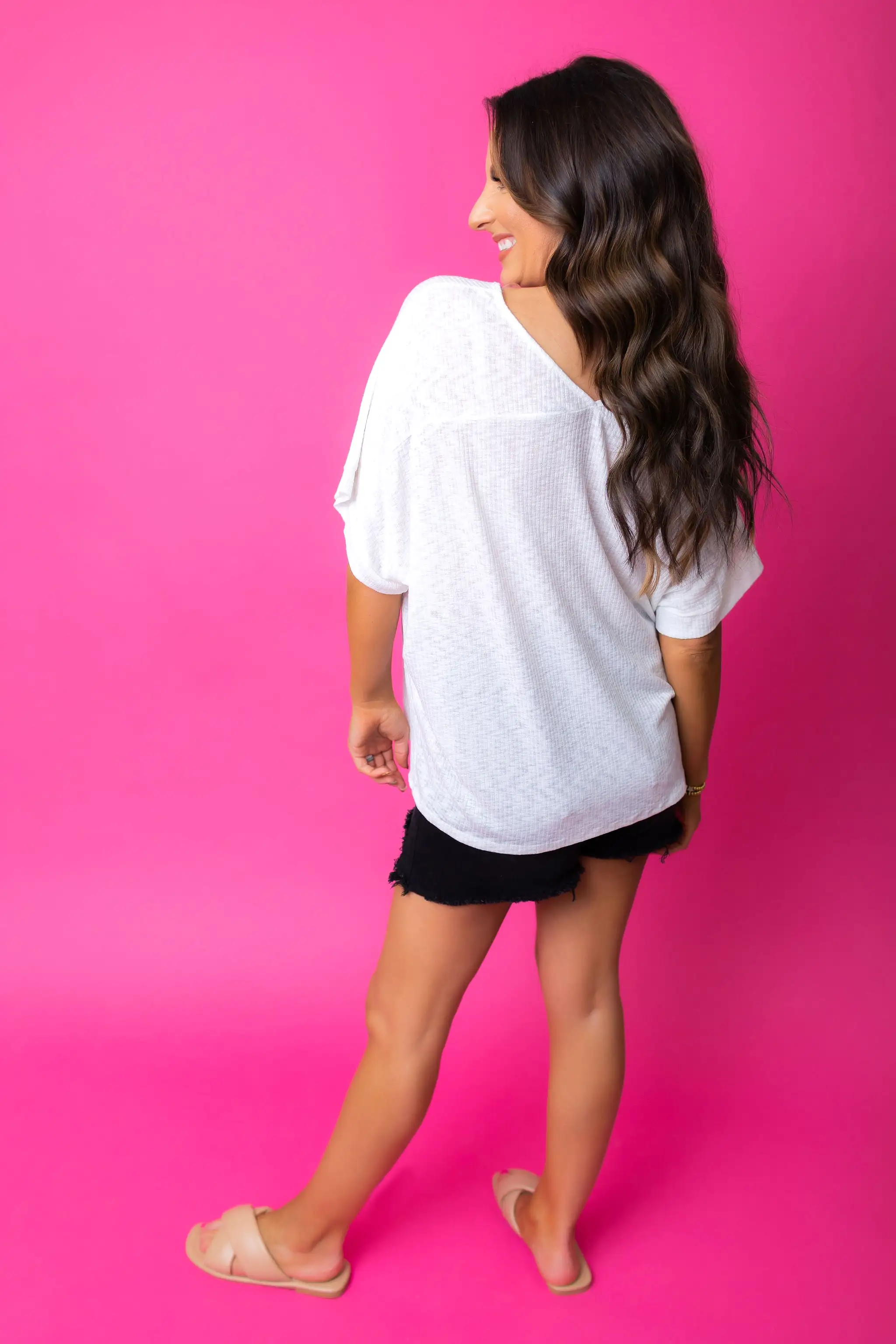 White V Neck Top Dolman Top