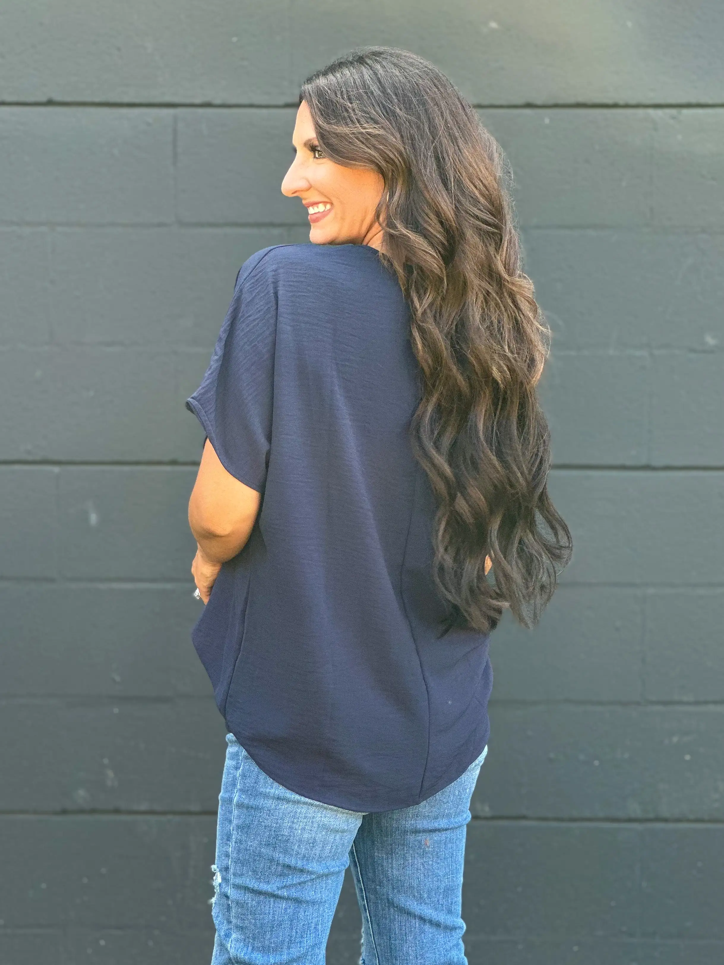 Who Am I V Neck Top - Navy