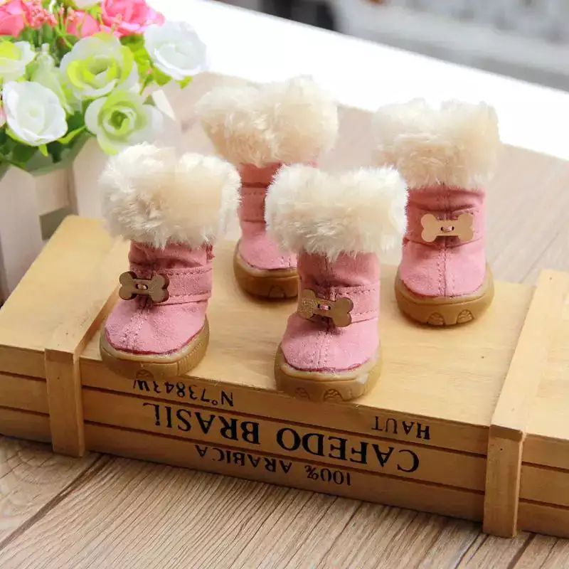 Winter Pet Dog Shoes for Small Dog Shoes Warm Plush Anti-slip Dog Snow Boots for Teddy Chihuahua