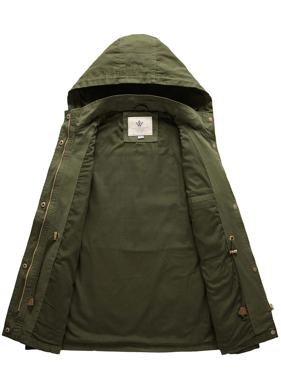 Women's Cotton Military Jacket Lightweight Casual Anorak Coat with Hood