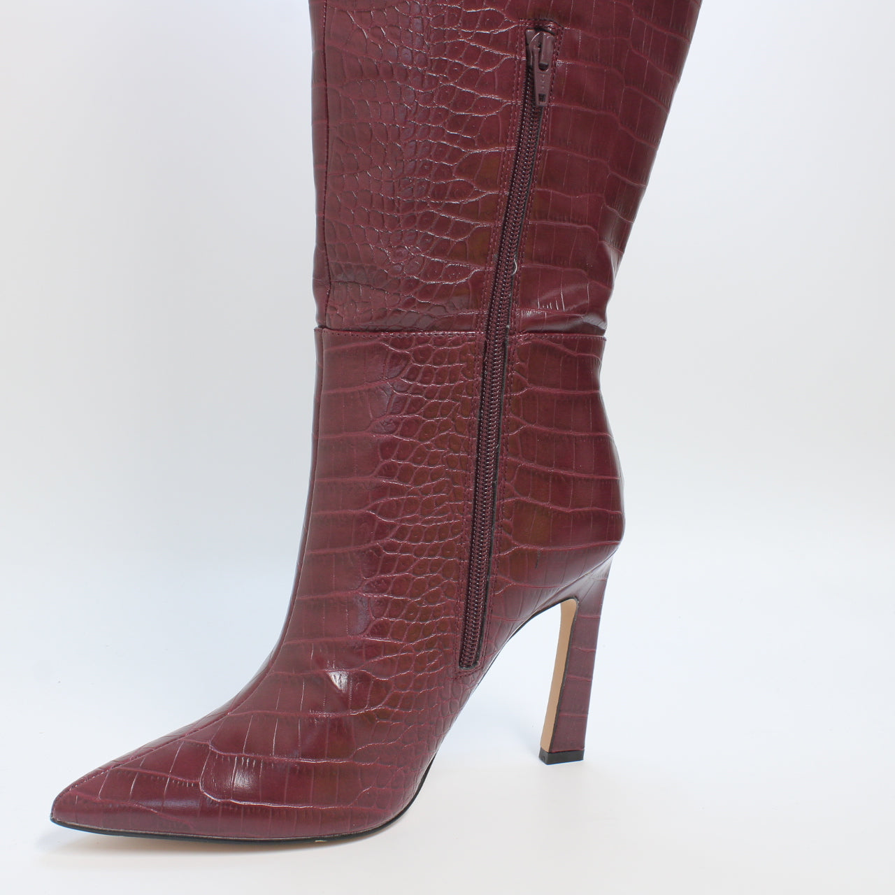 Womens Office Wide Fit: Kitty Croc Knee Boots Burgundy Croc