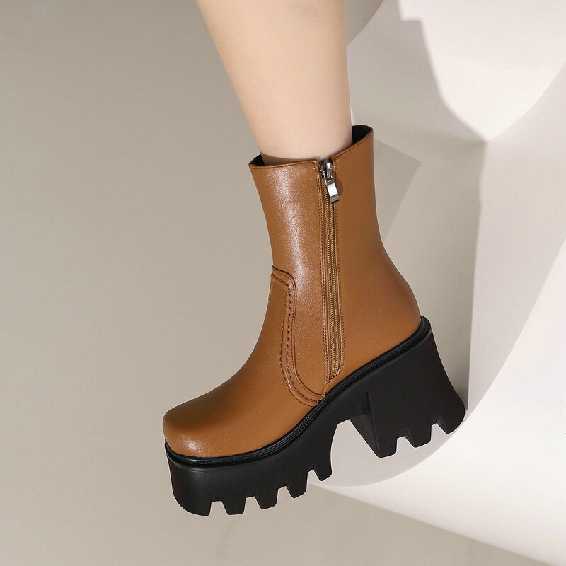 Women's Retro Fashion Winter Thick Bottom Square Heel Ankle Boots