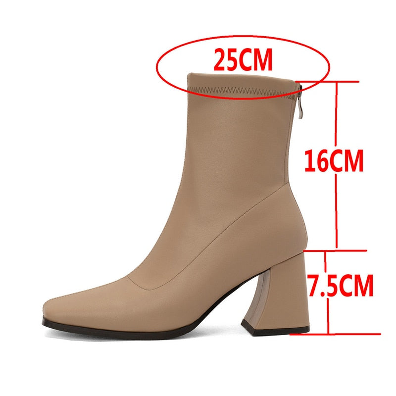 Women's Western Style Cozy Square Heel High Zipper Winter Boots