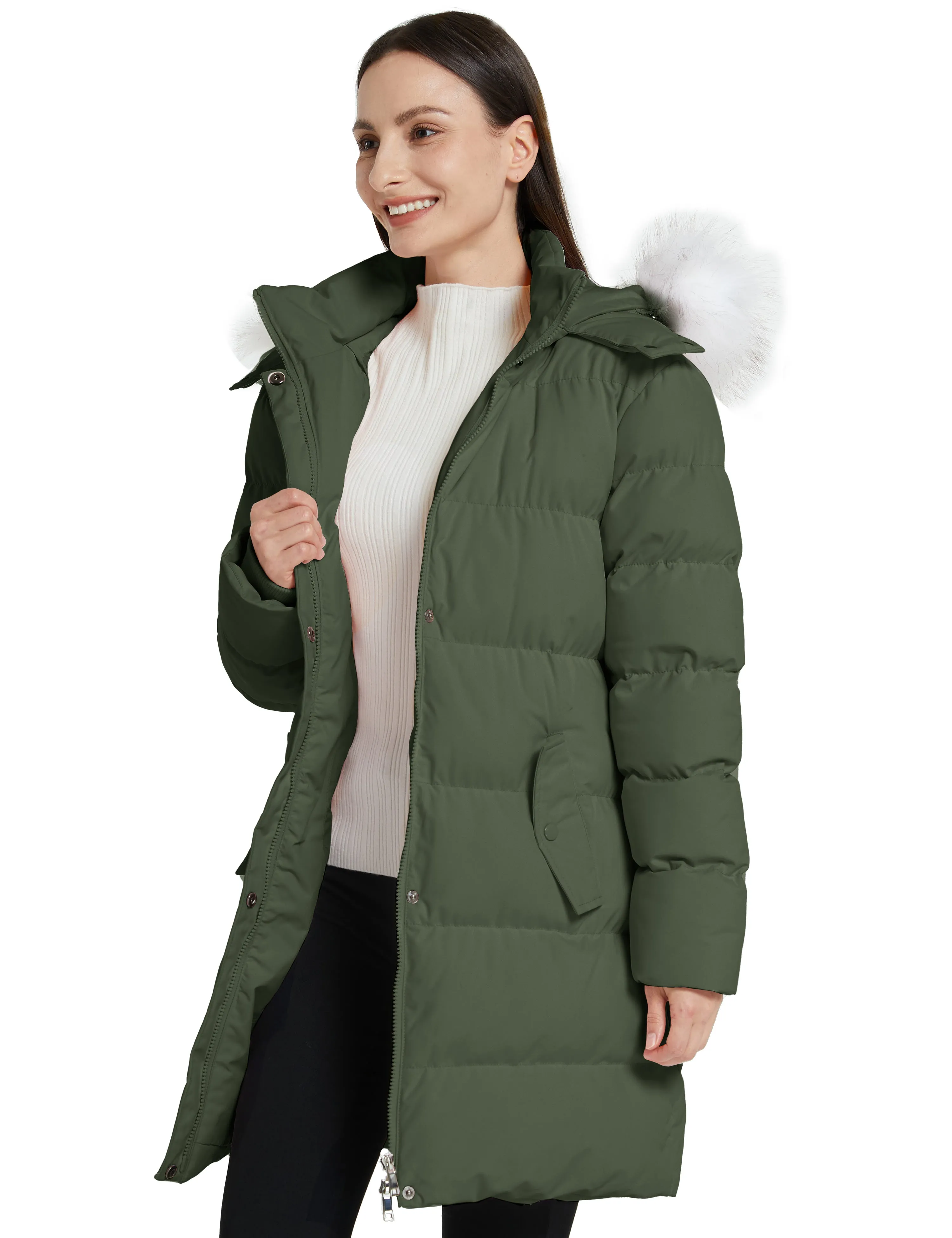 Women's Winter Thicken Puffer Coat Warm Jacket with Faux Fur Hood