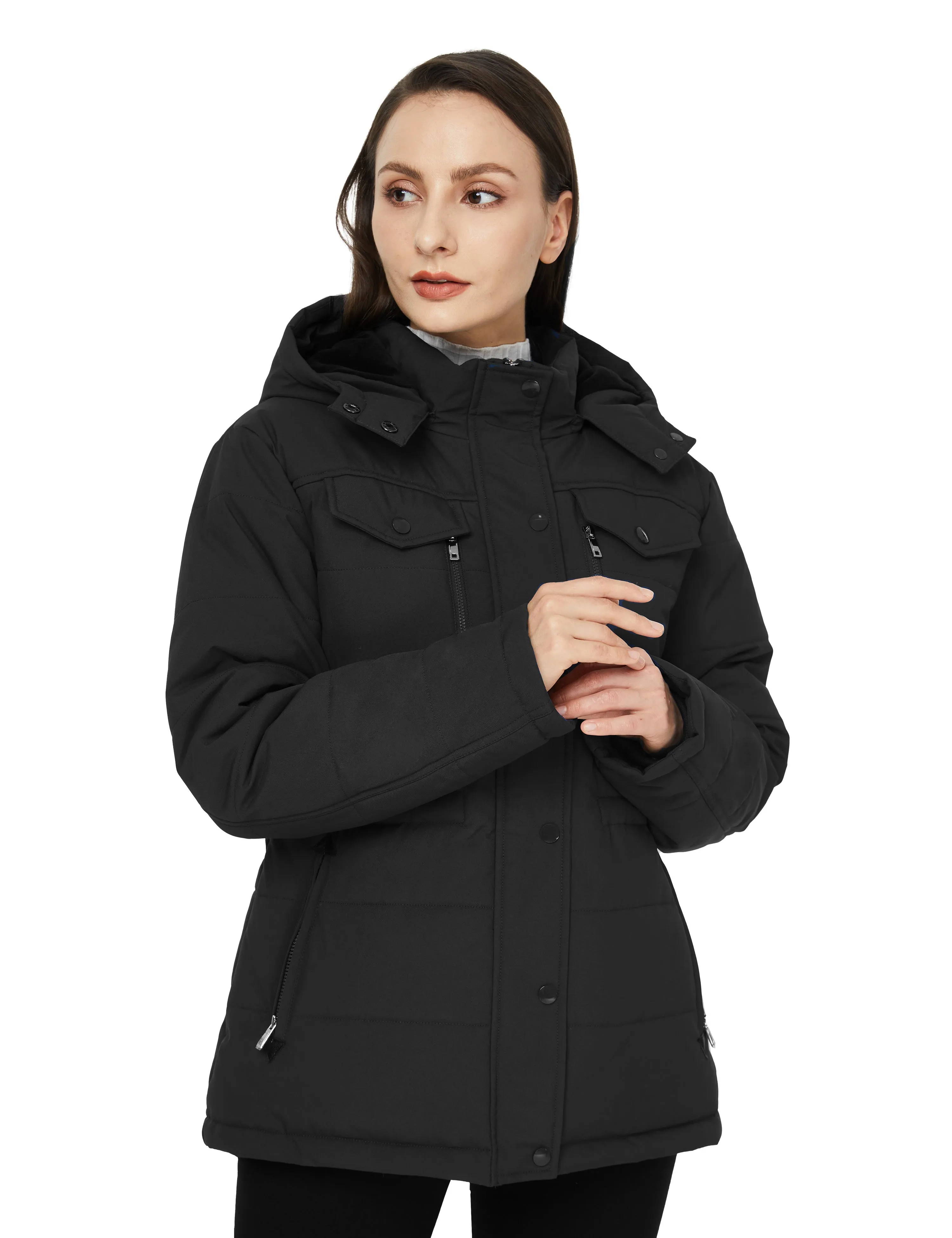 Women's Winter Water Resistant Warm Puffer Coat with Detachable Hood